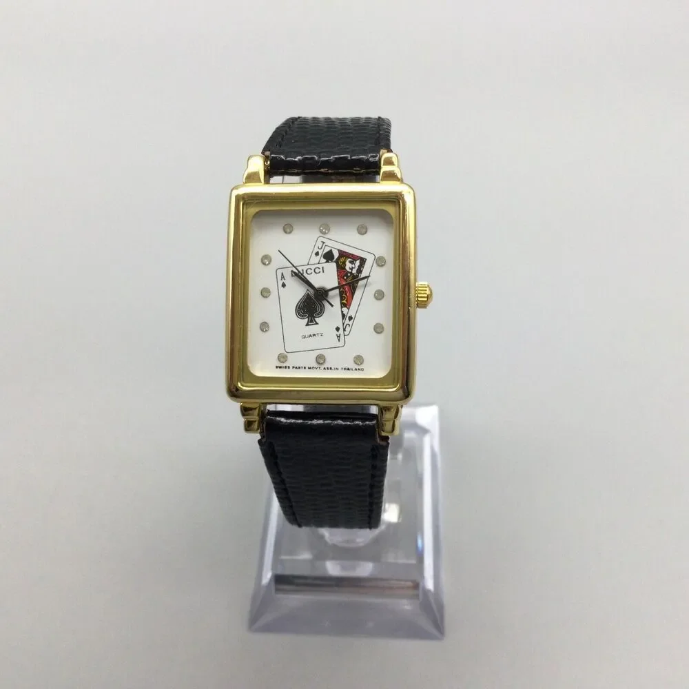 Black Jack Watch 25mm Women Gold Tone Gambling Cards Leather Band New Battery - Picture 2 of 14